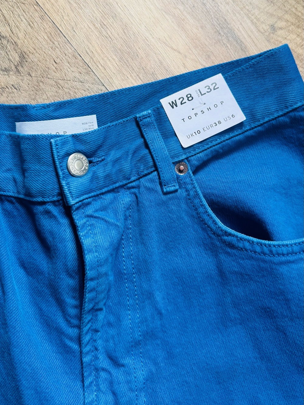 NWT Topshop Bright Blue Wide Leg Jeans US 6 UK10 High Waist Mom Jeans Denim - Picture 3 of 7